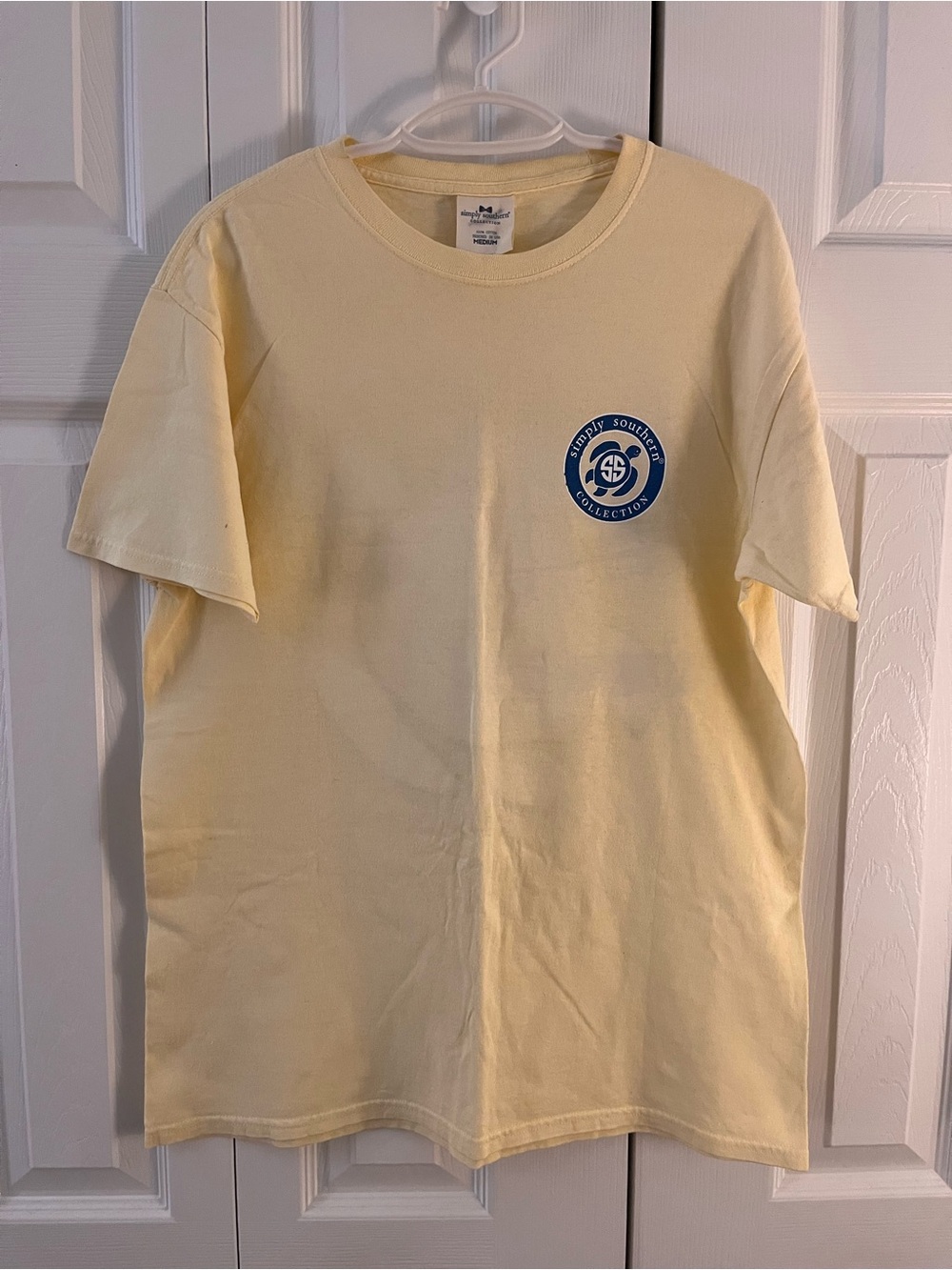 Simply Southern Pale Yellow Short Sleeve Tee with Blue Chest Logo